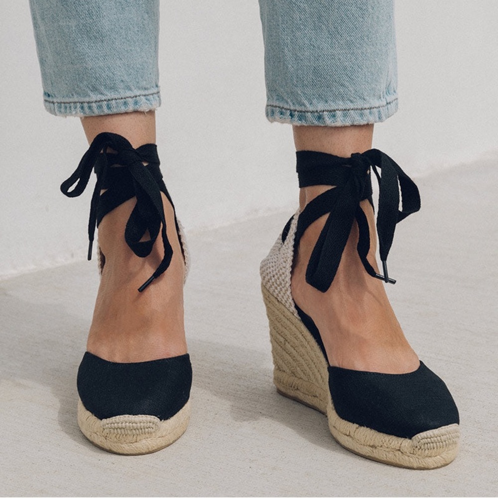 NWT- Classic Leather Wedge Raffia Espadrille